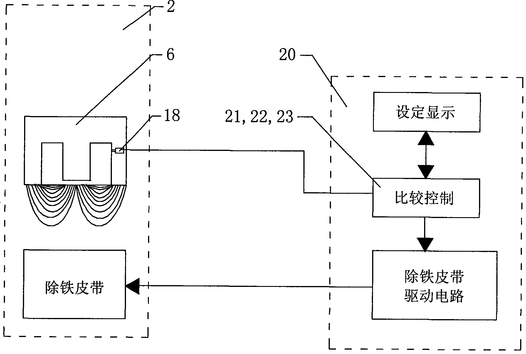Iron member detecting method and device of constant magnetic deironing device by sound wave
