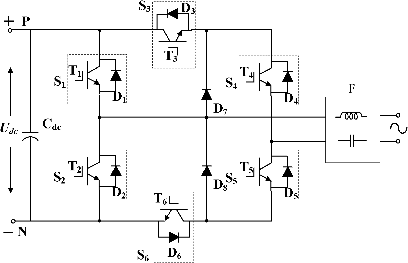 Single-phase three-level inverter