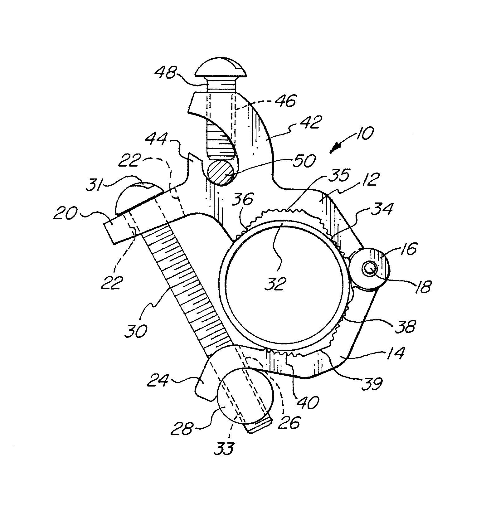 Electric ground clamp with pivoted jaws and single attached adjusting bolt and terminal block