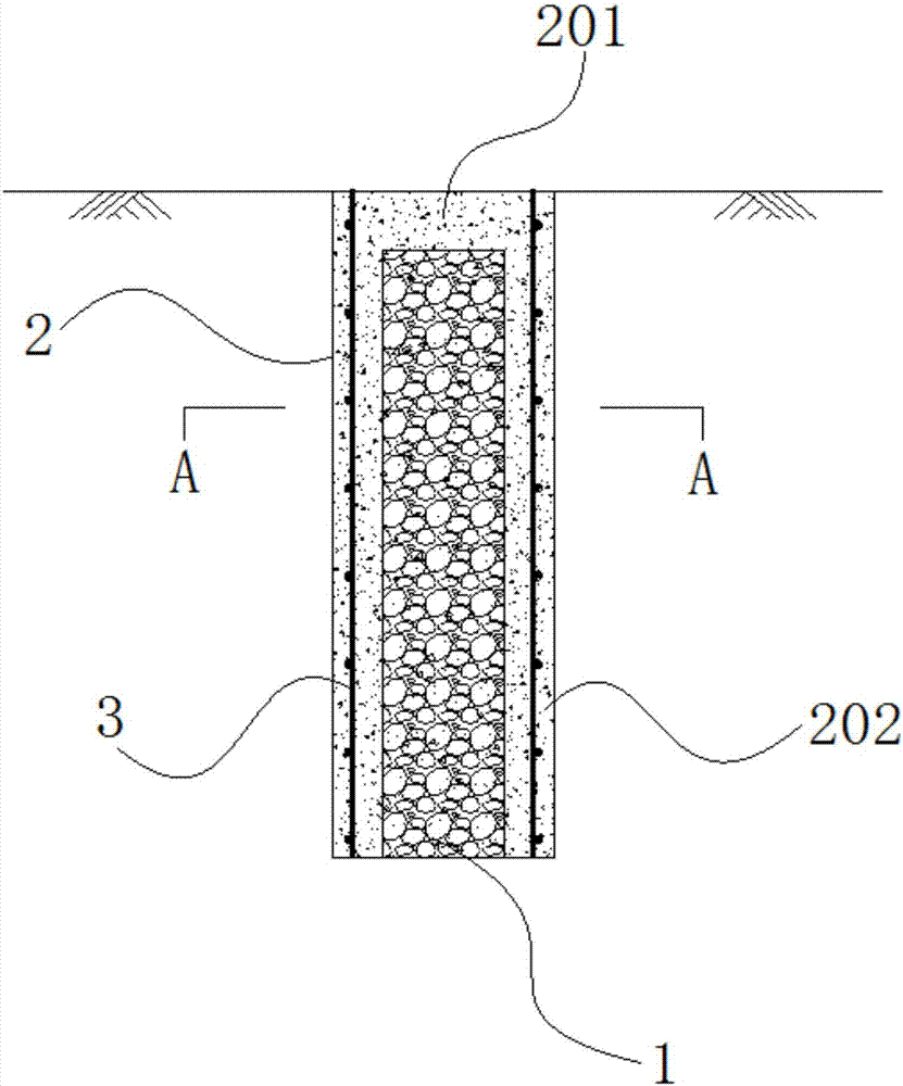 Discrete material core expansion concrete pile and construction method thereof