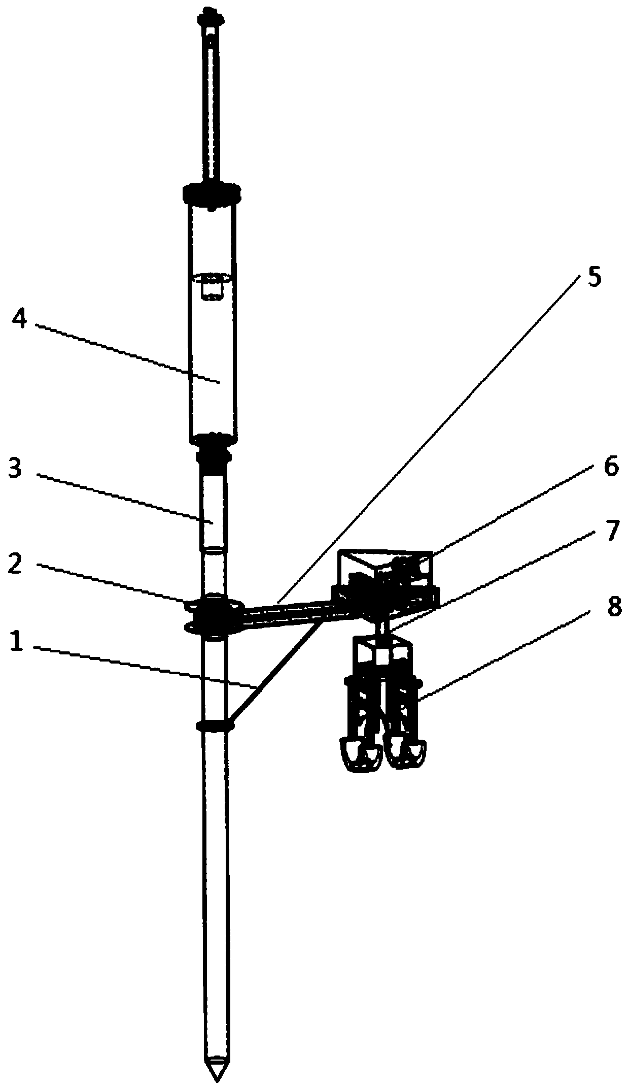 Vertical type pile support device used for processing seabed pipeline suspended span