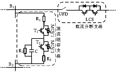 Current-limiting resistor-capacitor branch circuit, resistor-capacitor type direct current circuit breaker and control strategy