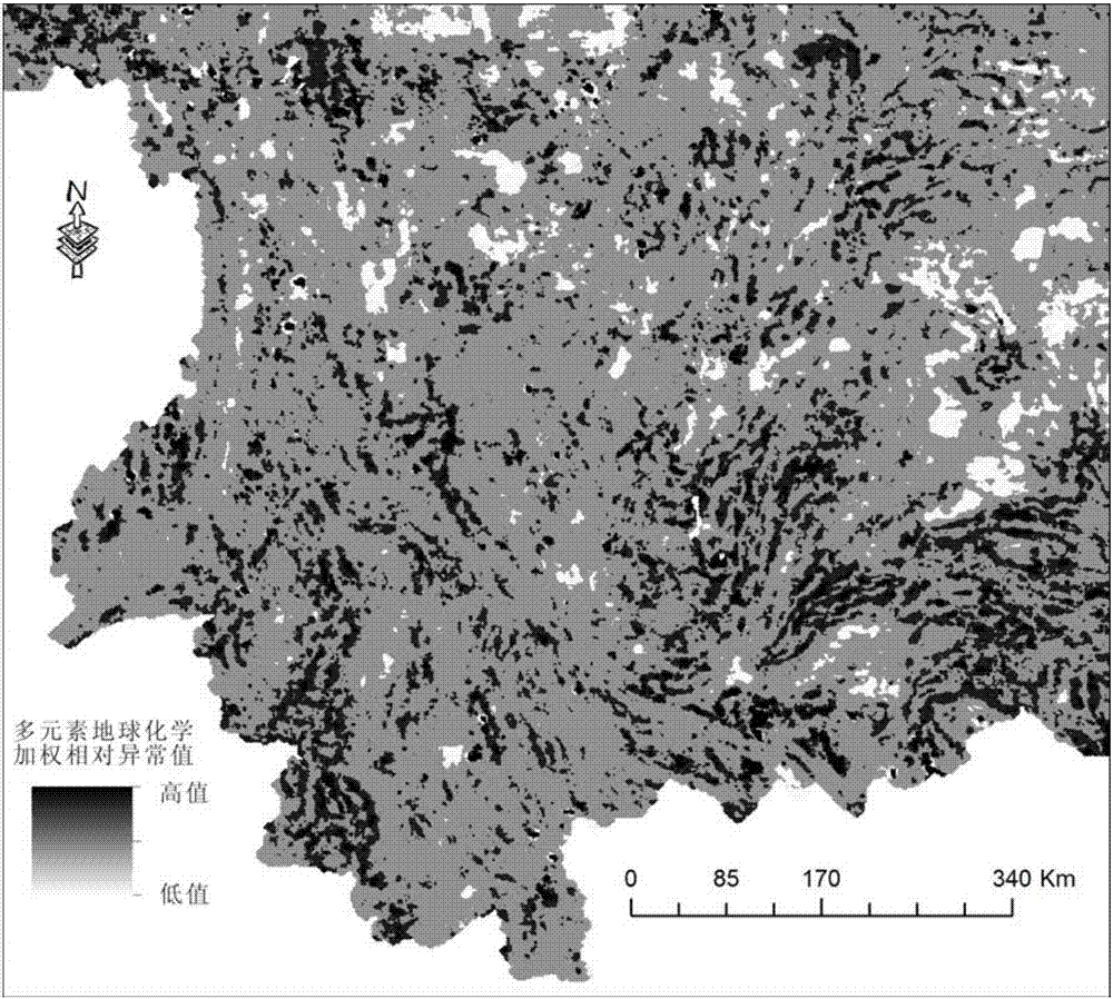 Multielement geochemistry anomaly recognition method in complex background area of large area