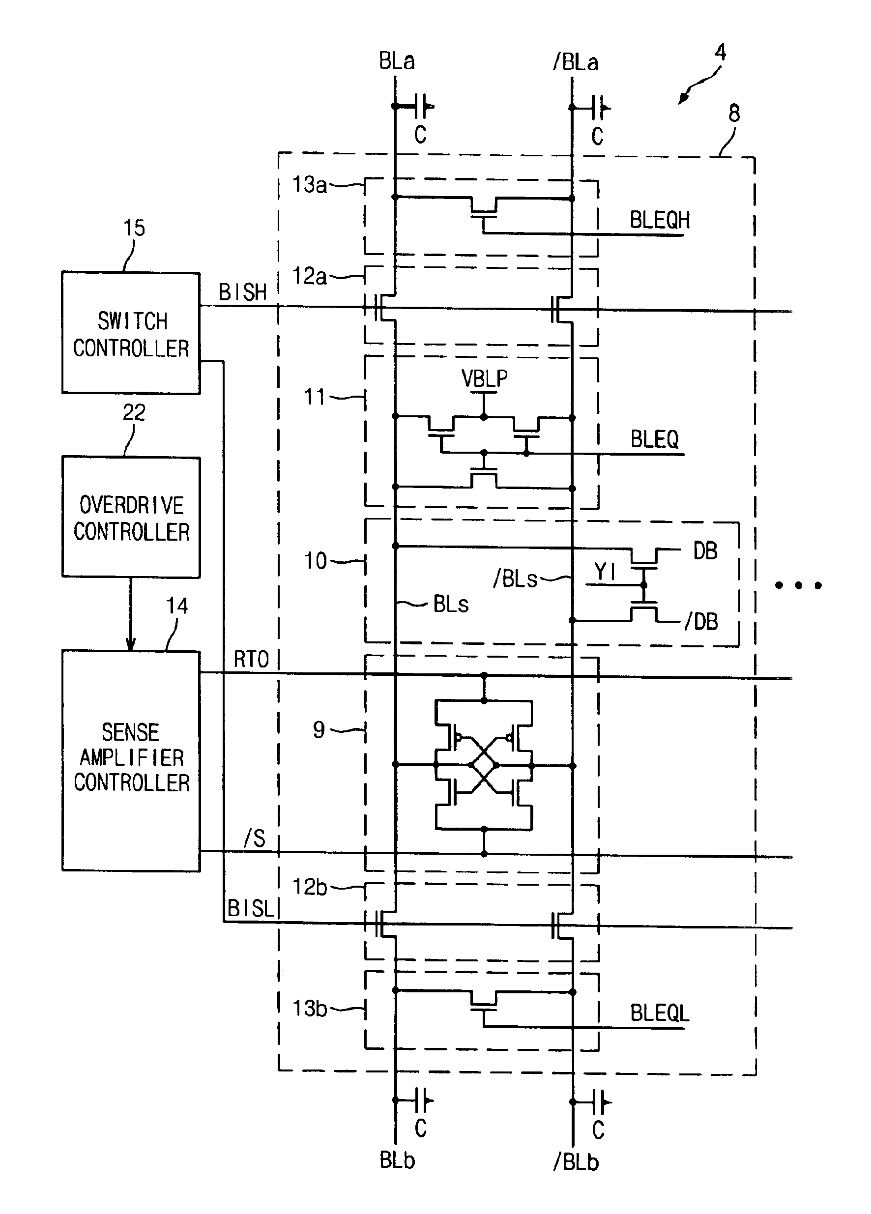 Semiconductor memory device having sense amplifier and method for overdriving the sense amplifier