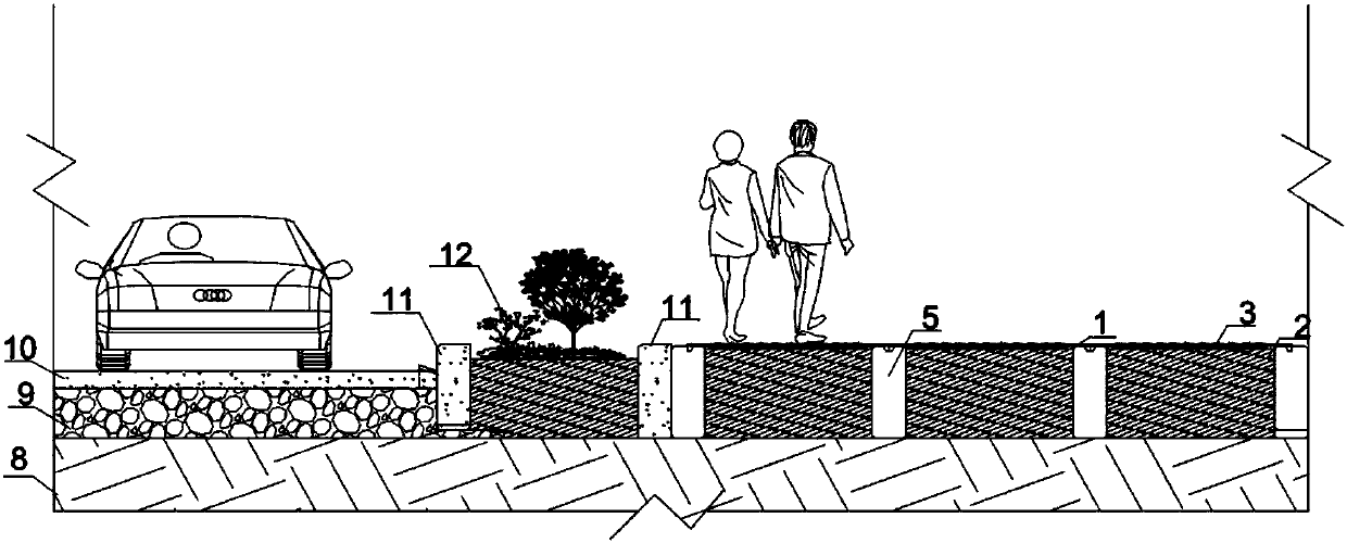Sidewalk structure for urban natural turf and construction method thereof