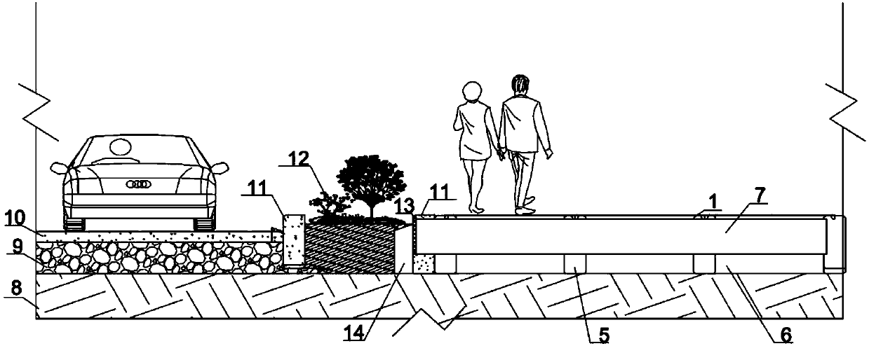 Sidewalk structure for urban natural turf and construction method thereof