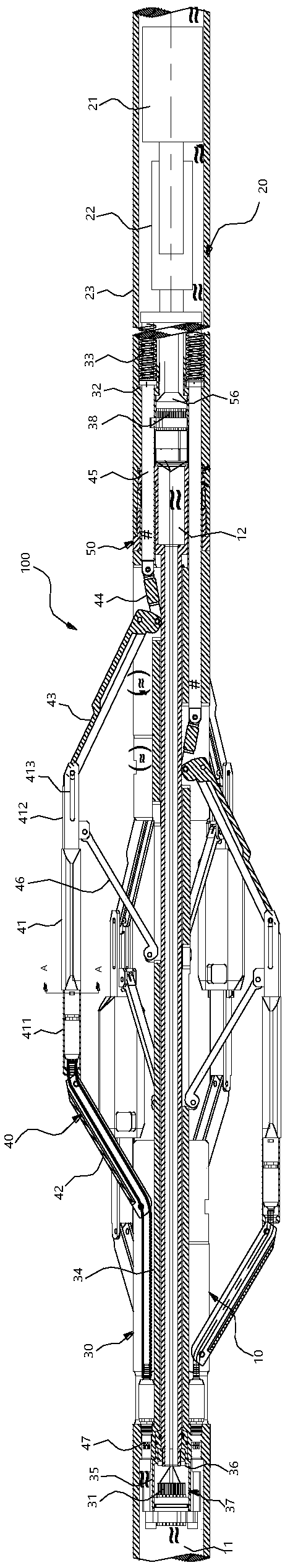 Split-type double-balanced system small-diameter mechanical pushing device