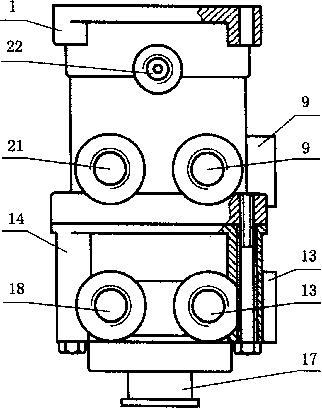 Three-inlet and multi-exit two-stage electromagnetic booster braking general pump