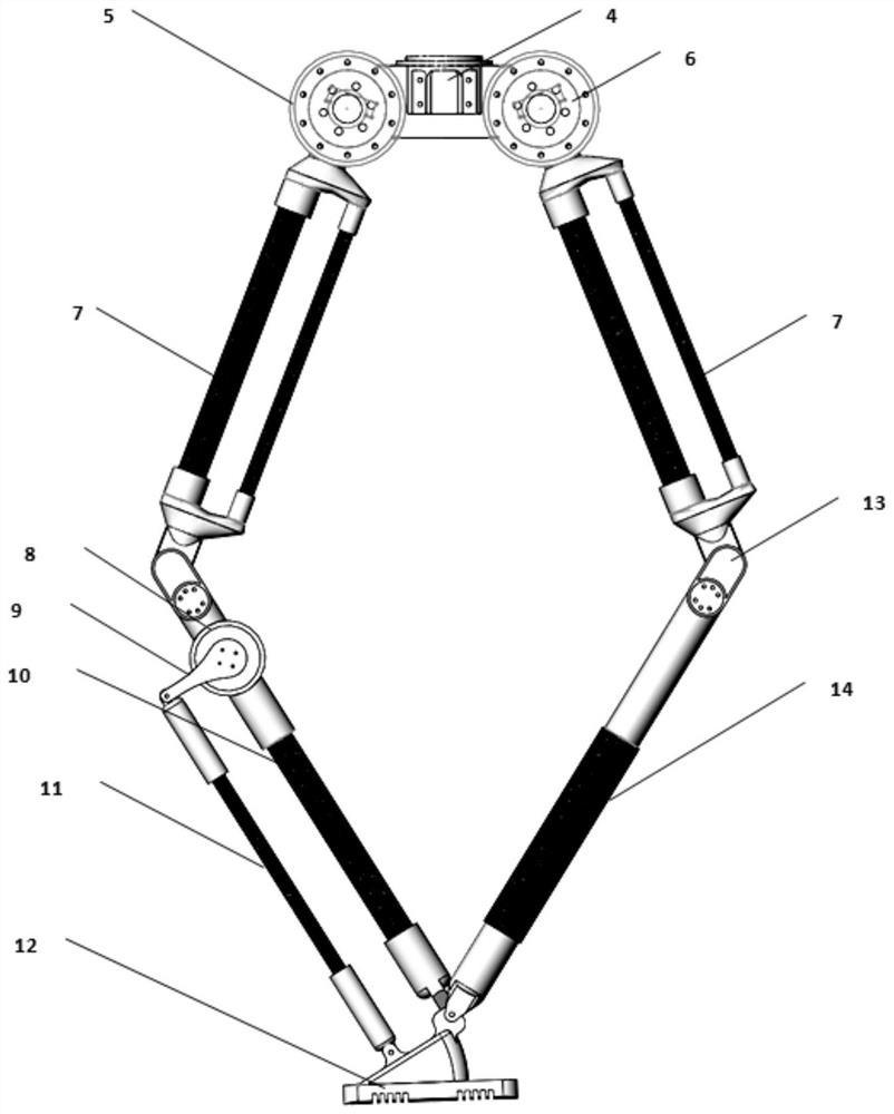 Biped robot leg structure based on five connecting rods