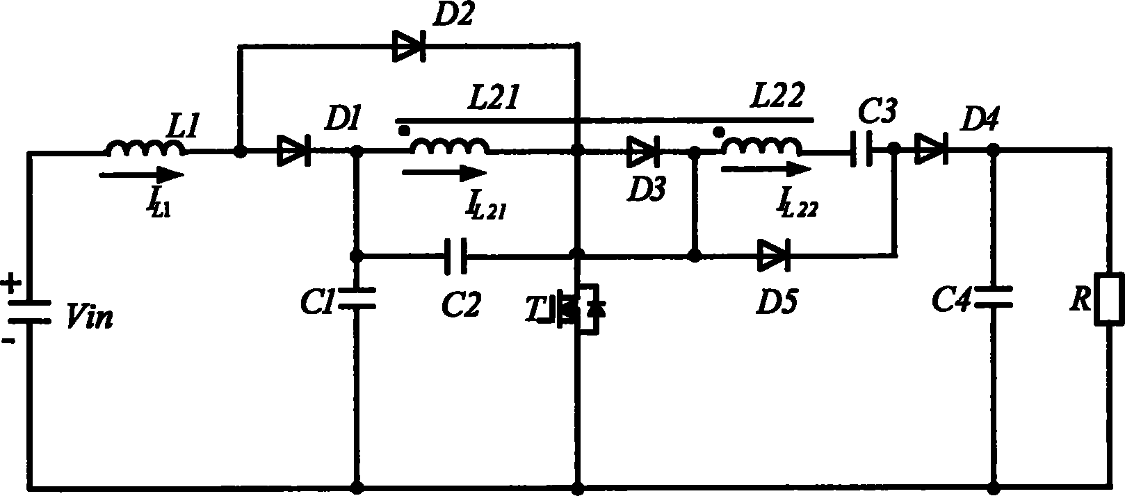 Single-switch high-gain direct current boost converter