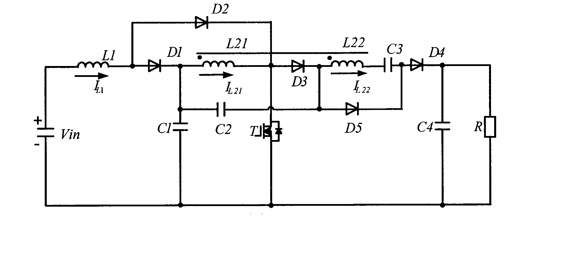 Single-switch high-gain direct current boost converter