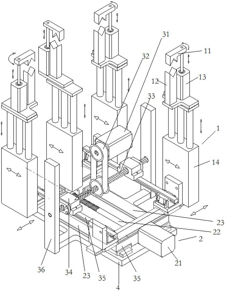 Position adjusting mechanism for taping machine clamping mechanism