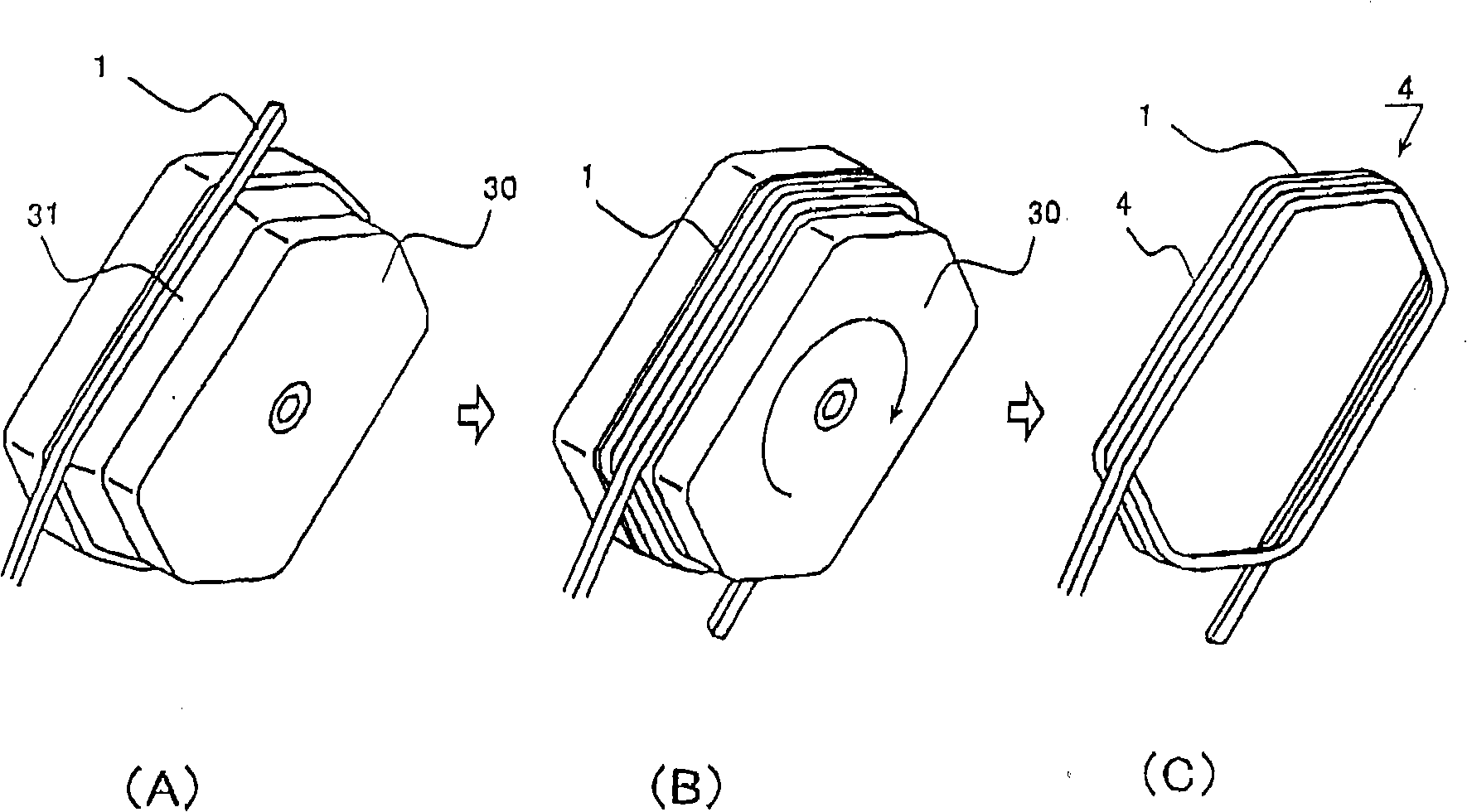 Rotating machine, continuous winding coil, distributed winding stator and method for forming same