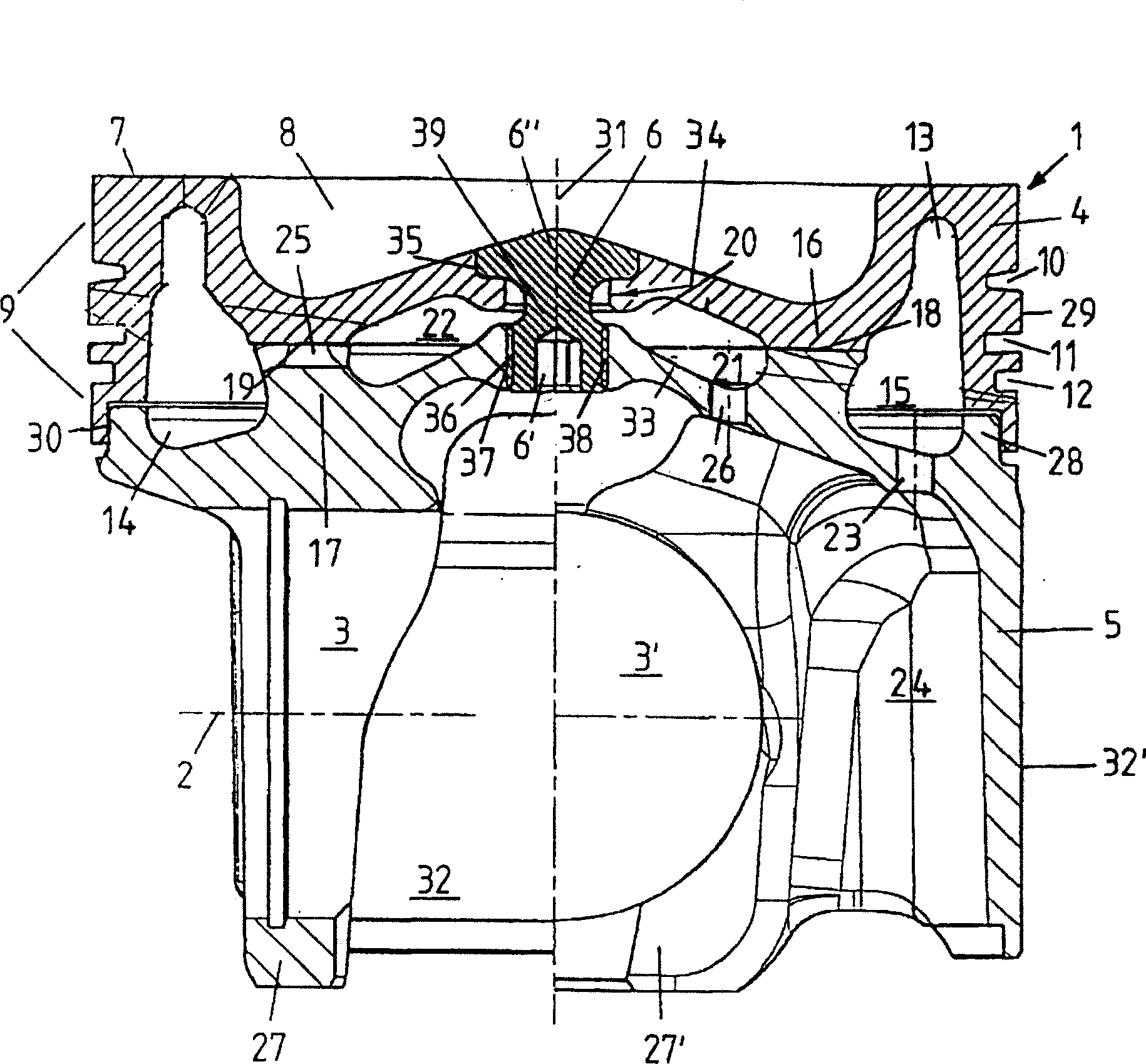 Assembled piston for an internal combustion engine