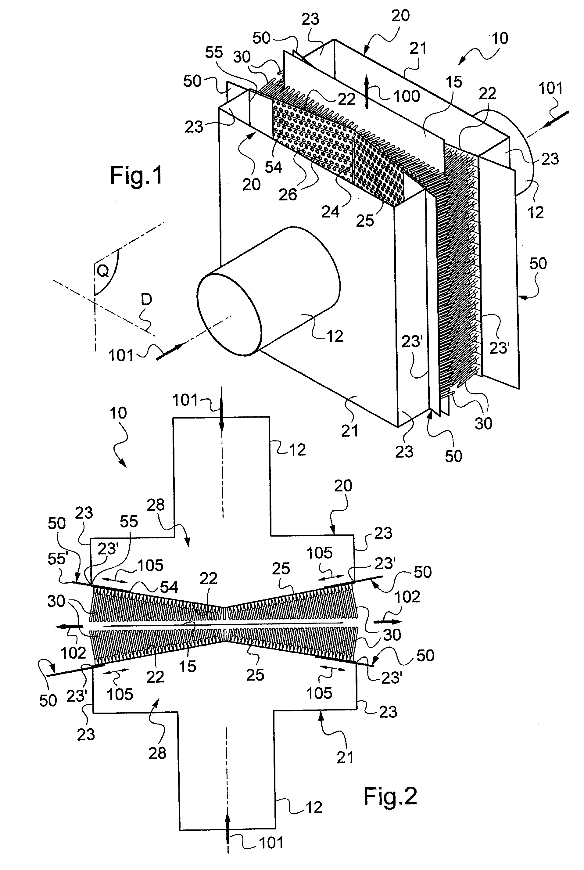 Device for blowing gas onto a face of traveling strip material