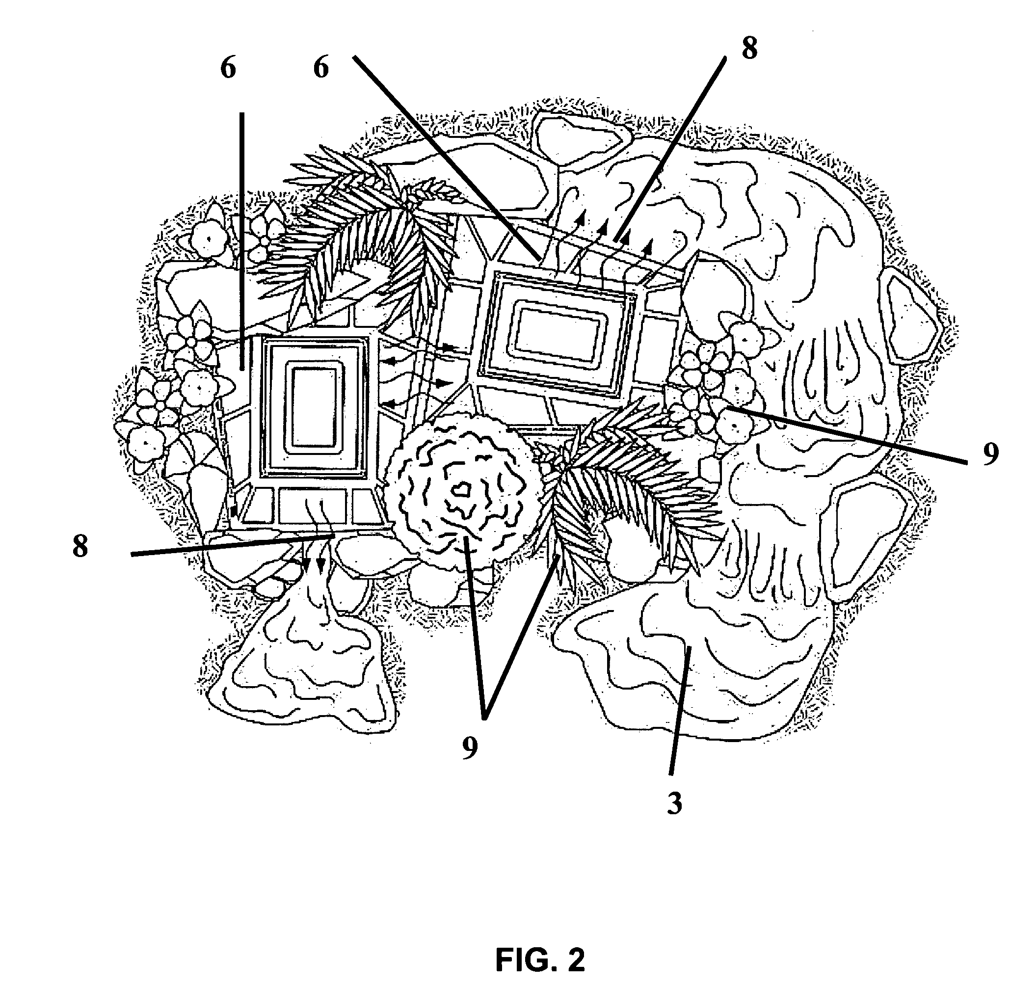 Landscaping pond system and method with variable opening falls and tesserae geometry