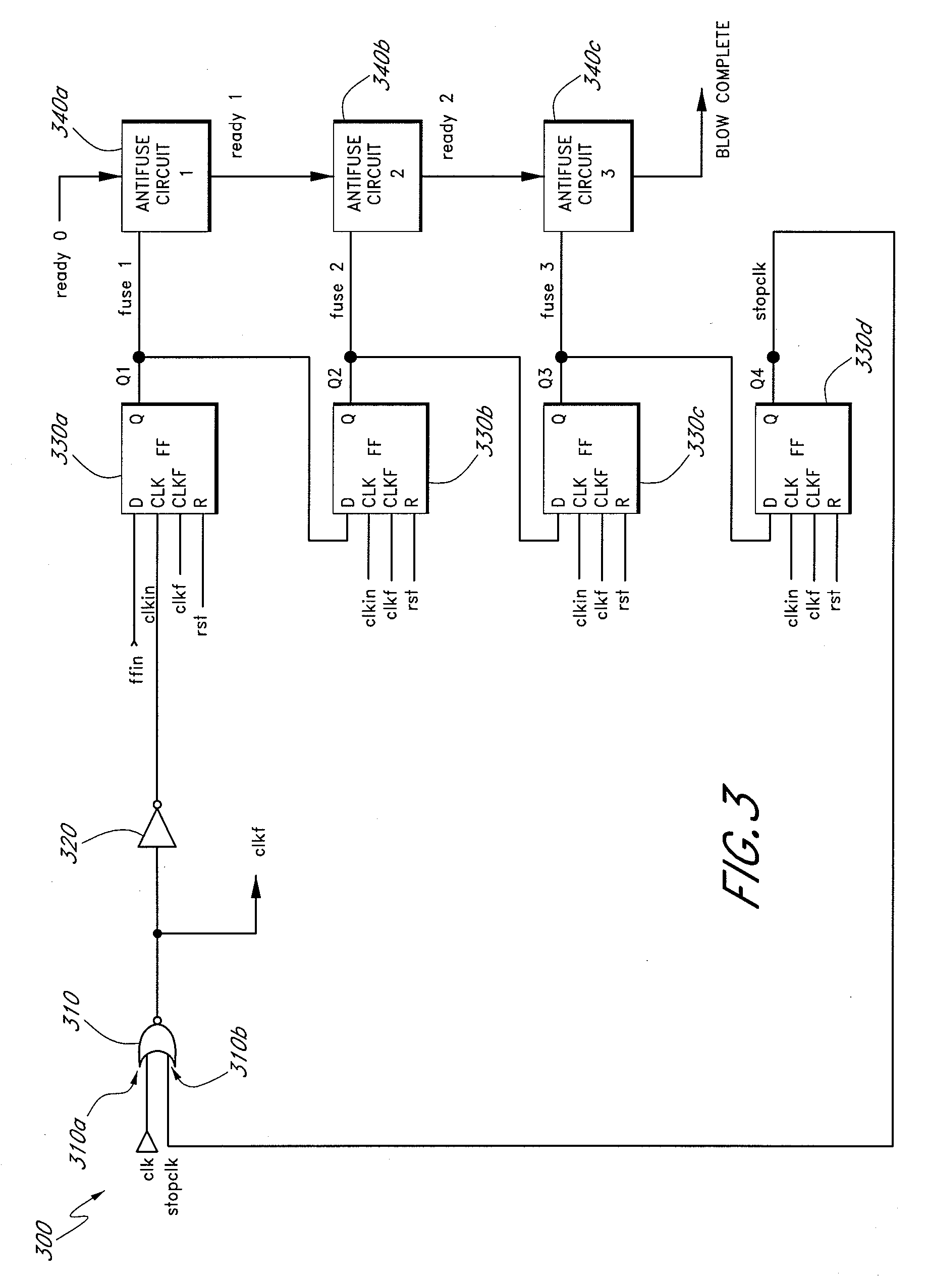 Serial system for blowing antifuses