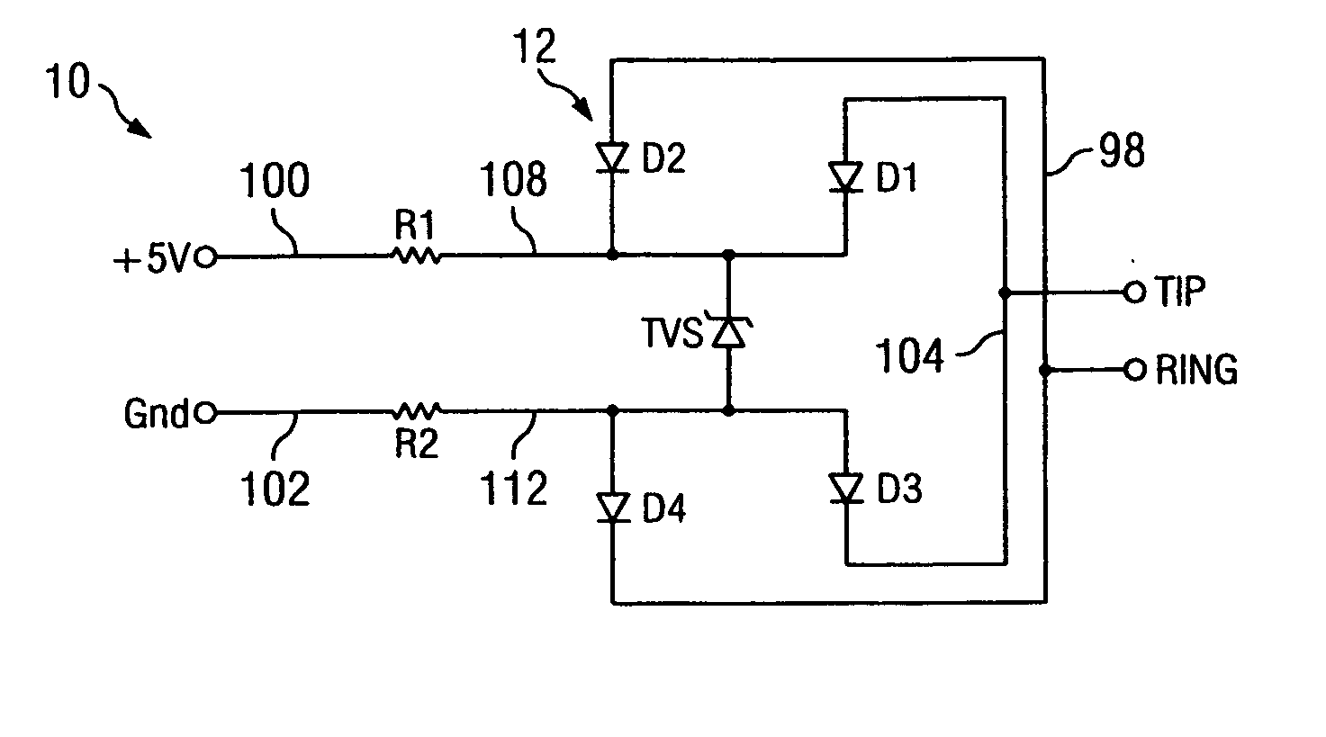 Integrated circuit providing overvoltage protection for low voltage lines
