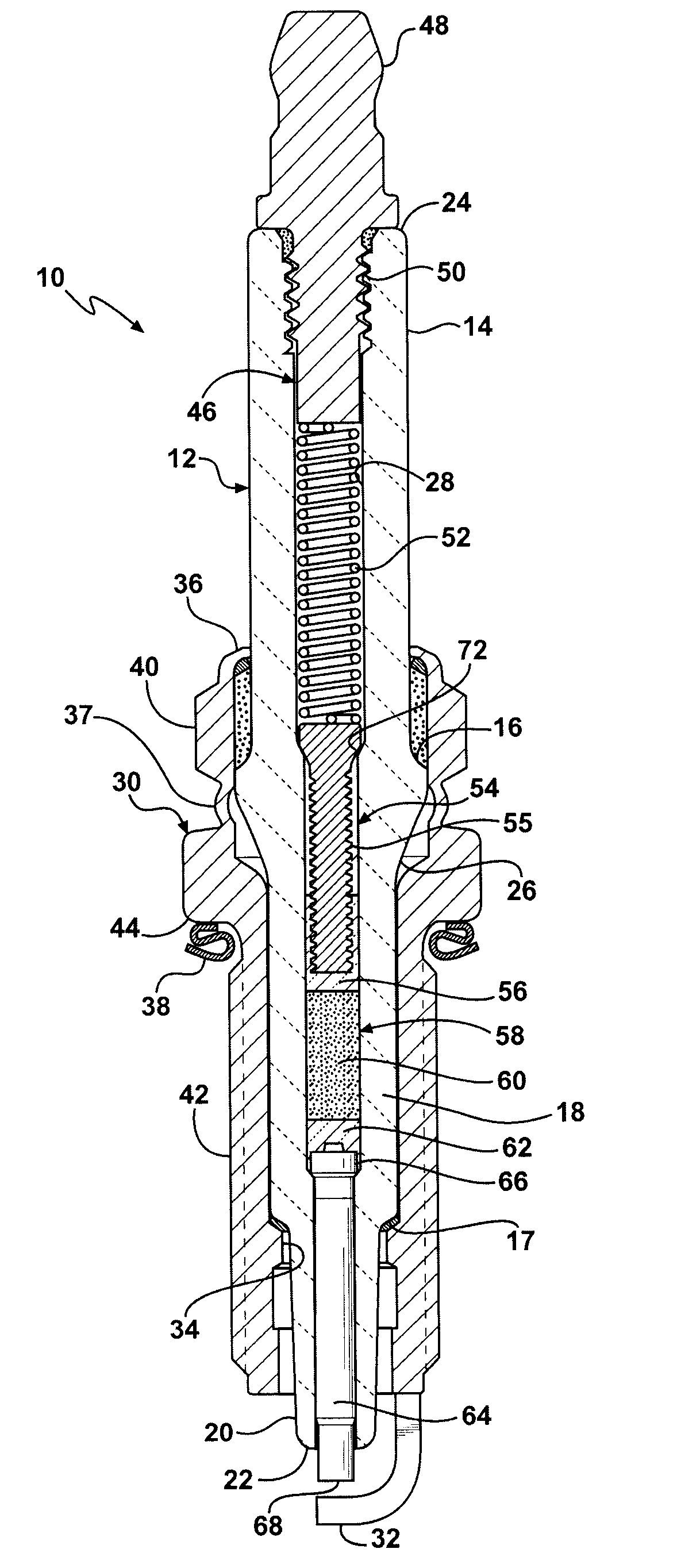 Small-diameter spark plug with resistive seal