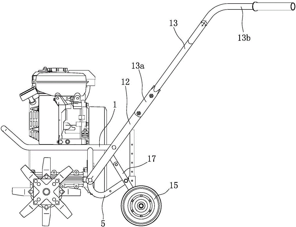 Arrangement structure of handlebar seat and rear wheel assembly of a portable tillage machine