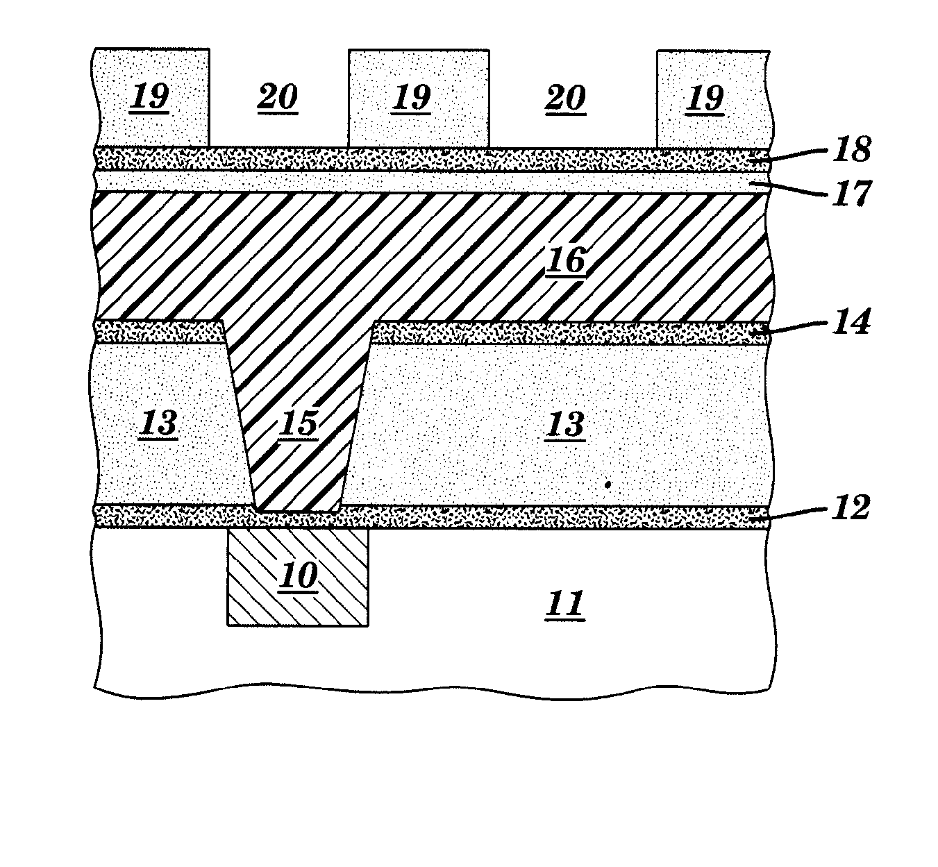 Method for forming damascene structure utilizing planarizing material coupled with compressive diffusion barrier material