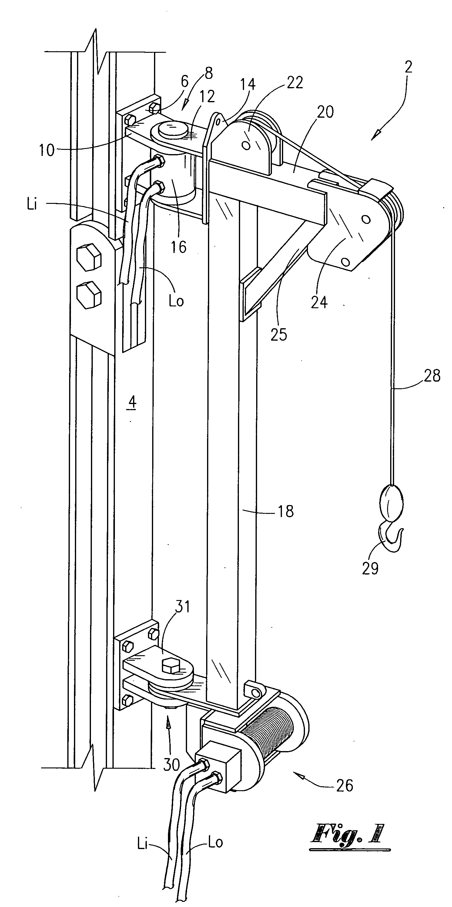 Swing arm crane and method