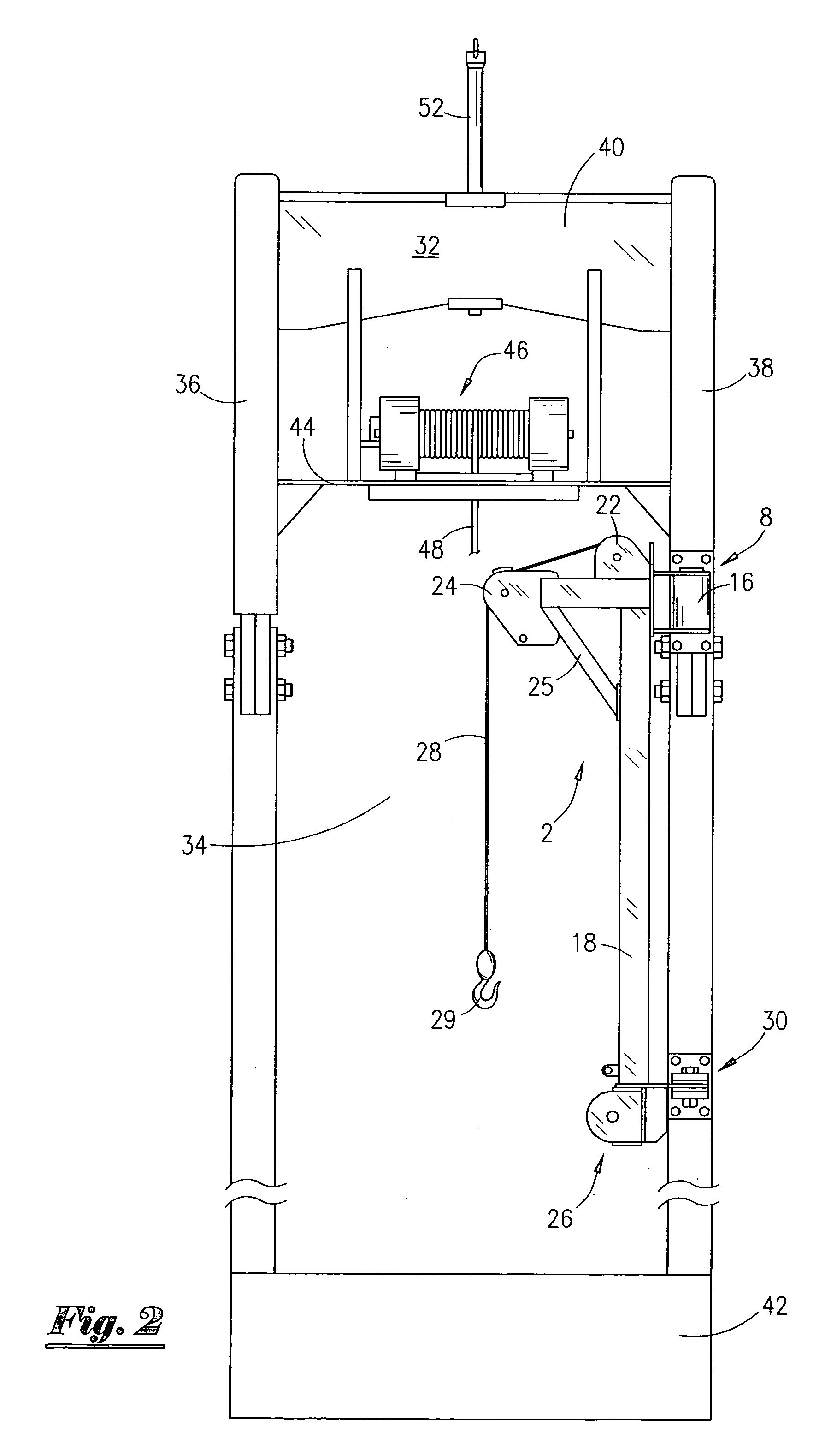 Swing arm crane and method