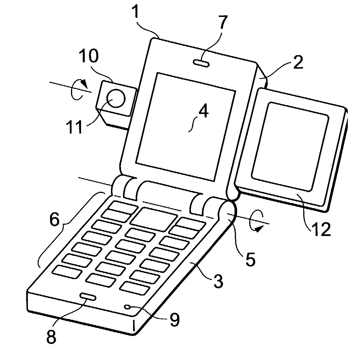 Portable information terminal comprising a camera with a fixed and movable display