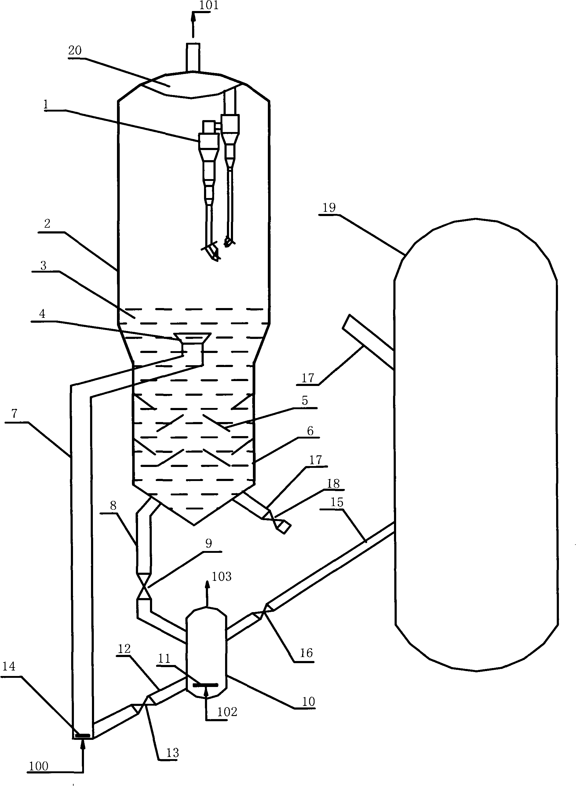 Fluidizer and method for preparing ethylene with ethanol dehydration