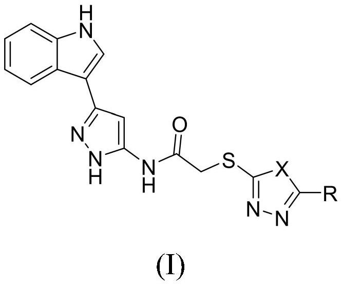 Indole derivative containing diazole, triazole and pyrazole structural units and application thereof