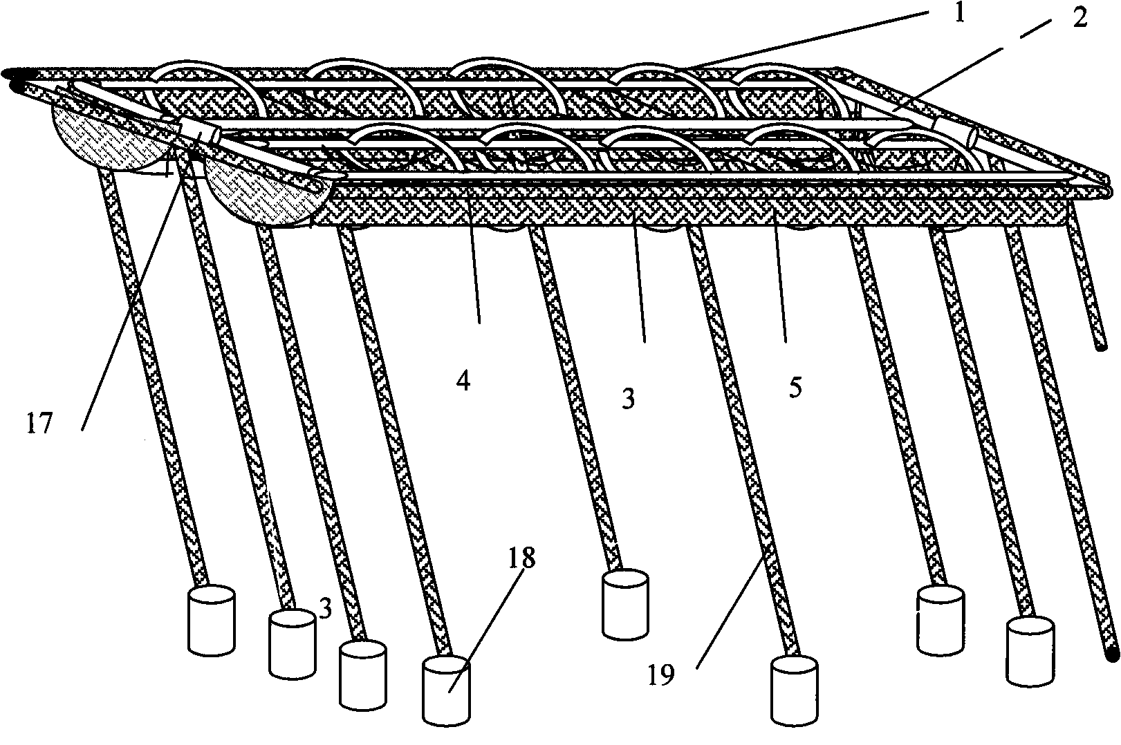 Device floating on water and used for culture engineering facilities and construction method thereof