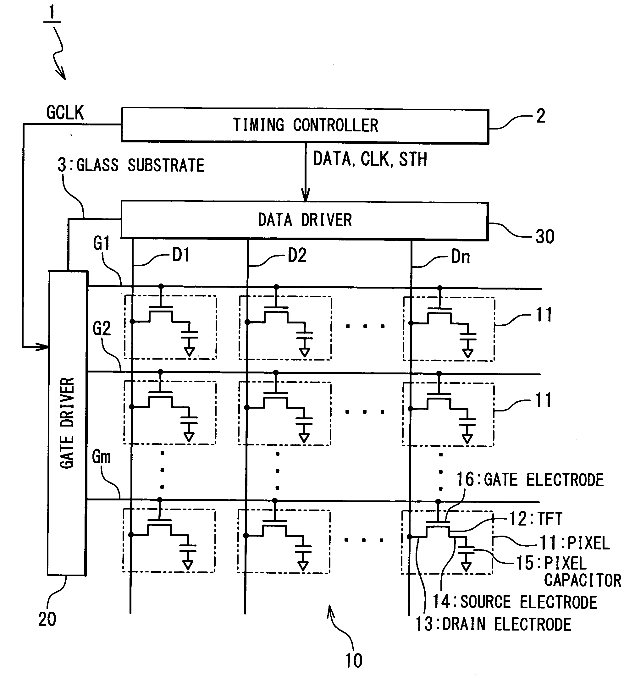 Data driver for display device, test method and probe card for data driver