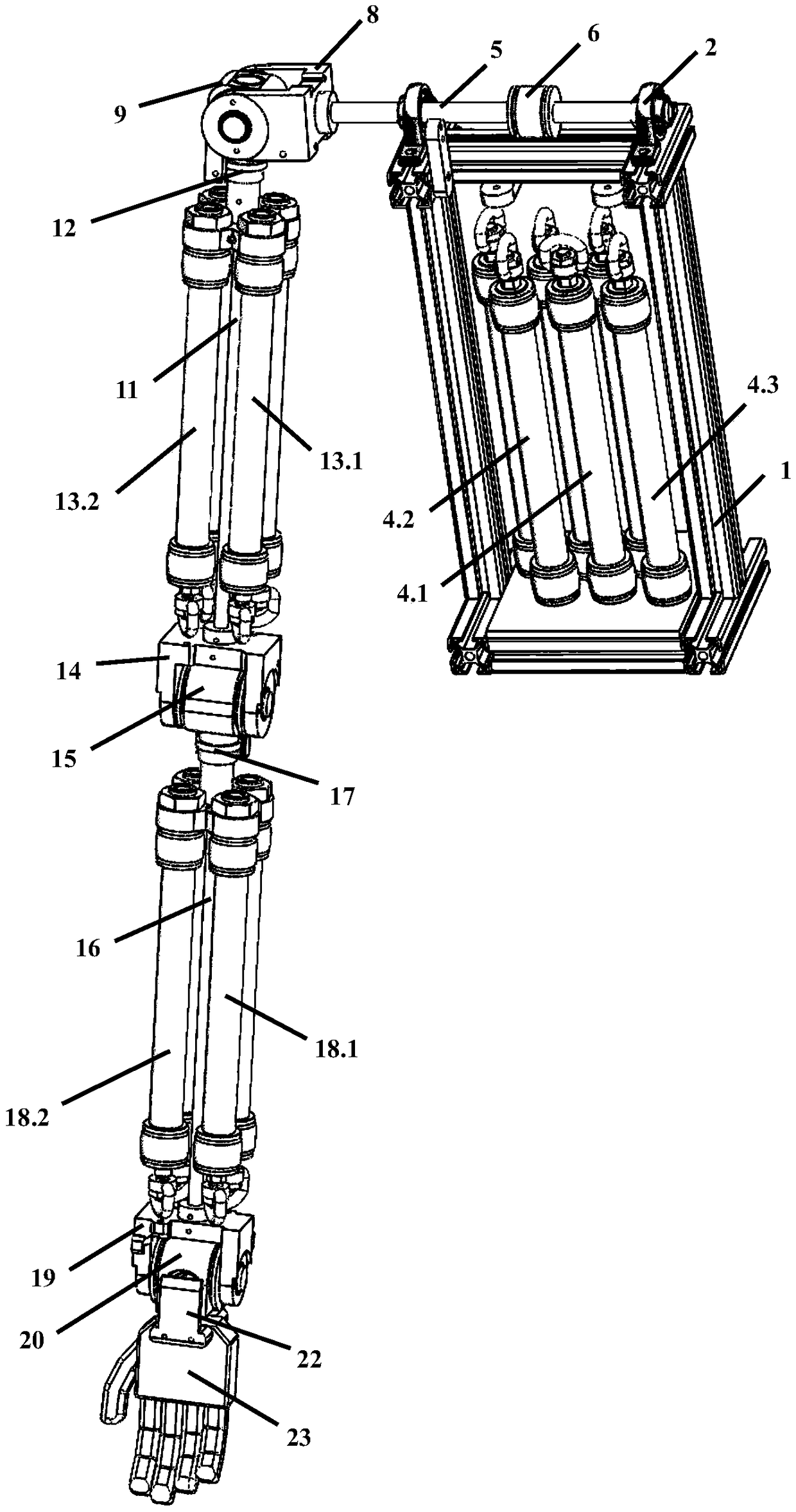 Seven-degree-of-freedom humanoid mechanical arm driven by pneumatic muscle