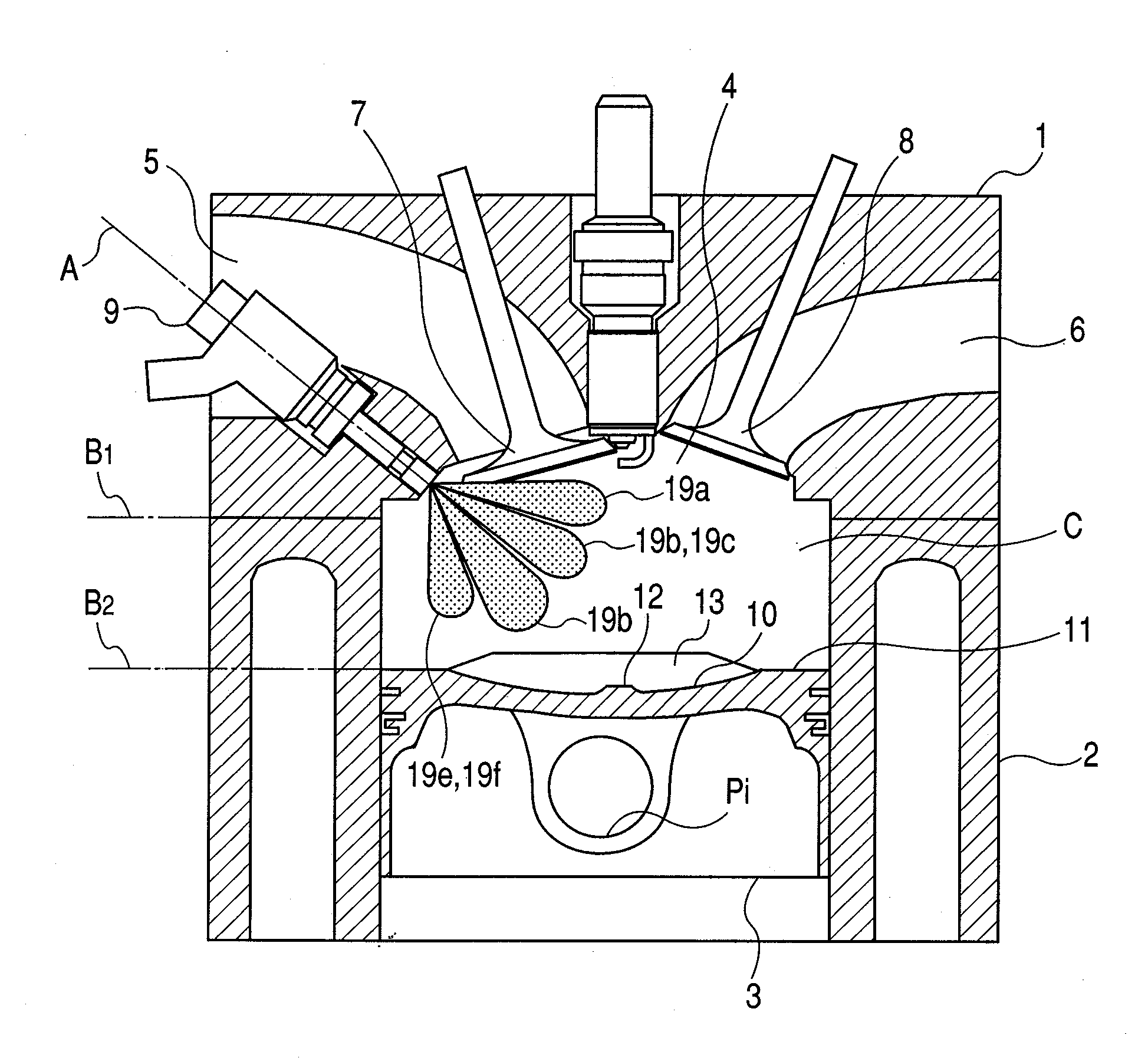Multi-Hole Injector, in-Cylinder Gasoline Injection Type Internal Combustion Engine and Control Method for the Engine