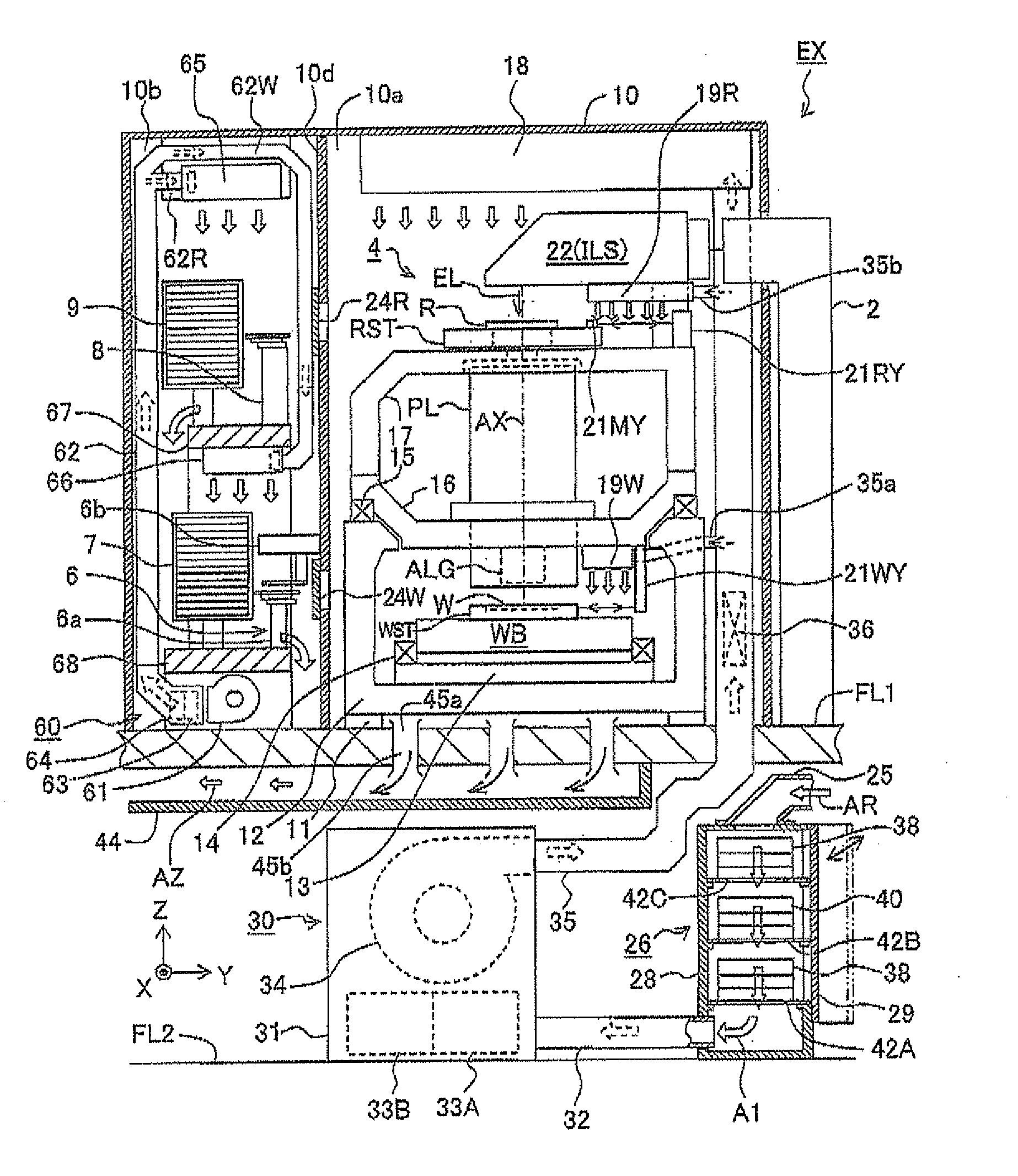 Filter apparatus, filter accommodating method, exposure apparatus and method for producing device