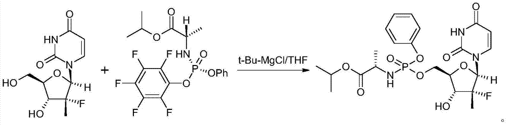 Method for preparation of N-[(S)-(2,3,4,5,6-pentafluorophenoxy)phenoxy phosphoryl]-L-alanine isopropyl ester