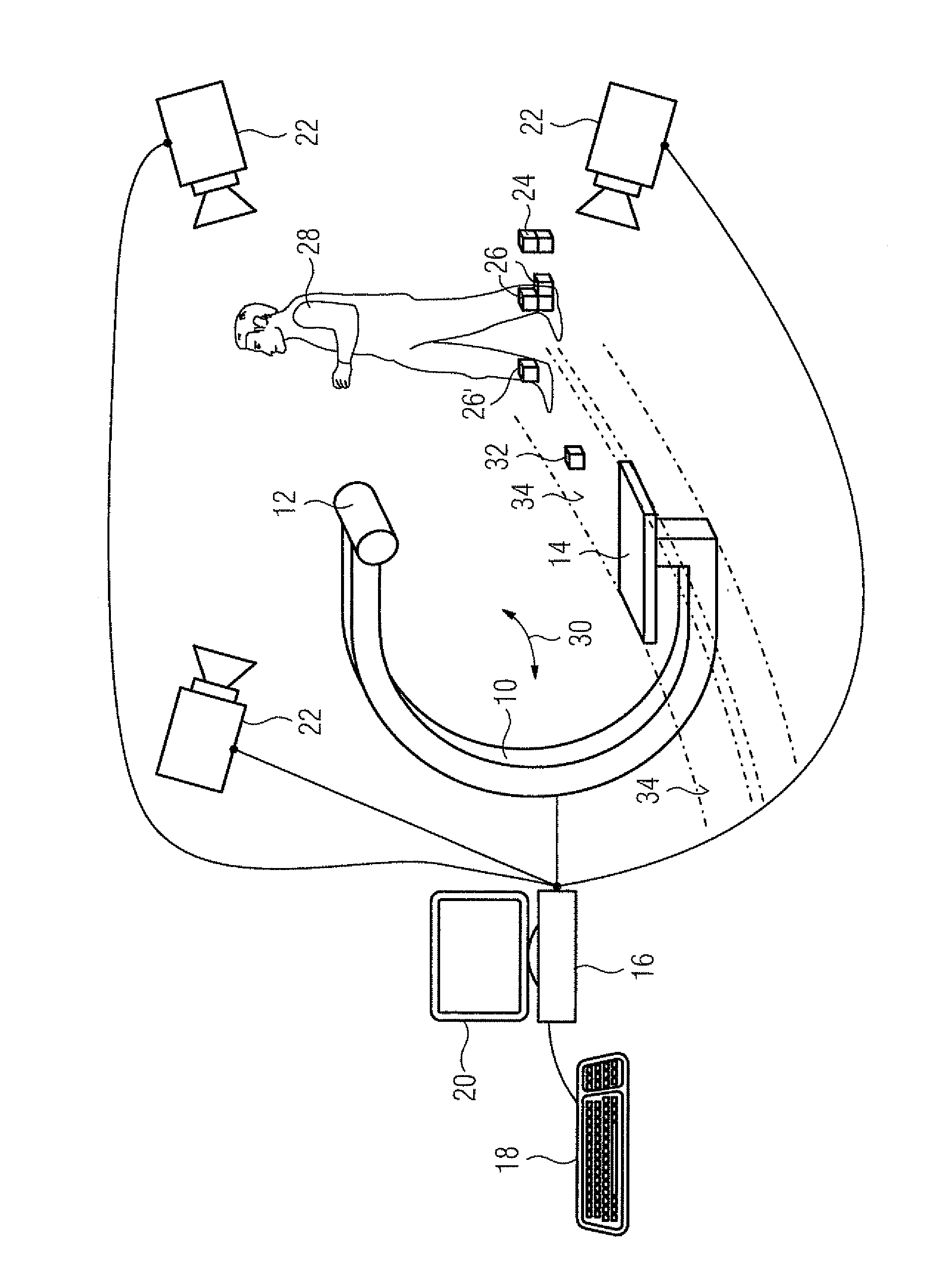 Method for controlling the movement of a mobile part of an x-ray recording system, and an x-ray recording system coupled to video cameras