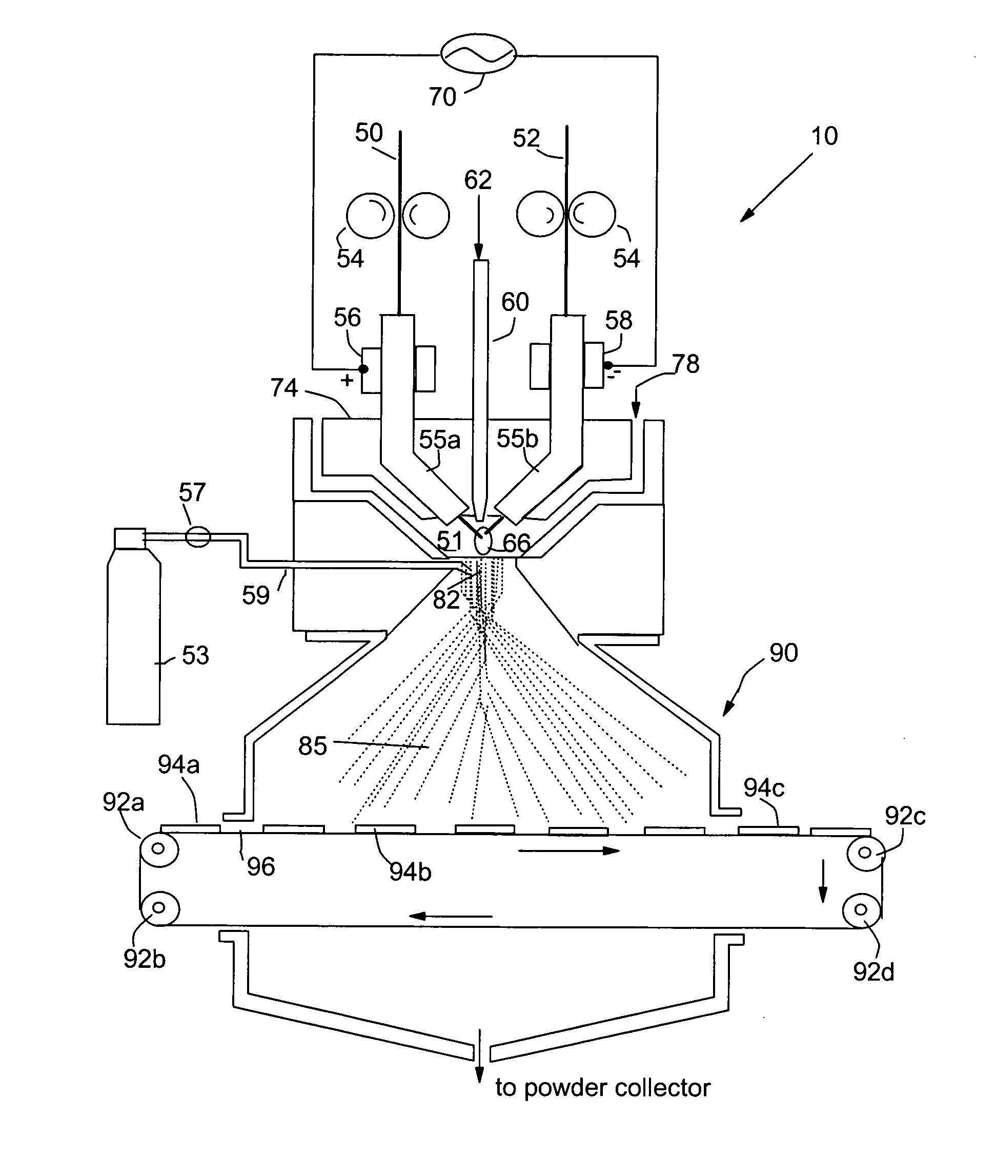 Twin-wire arc deposited electrode, solid electrolyte membrane, membrane electrode assembly and fuel cell