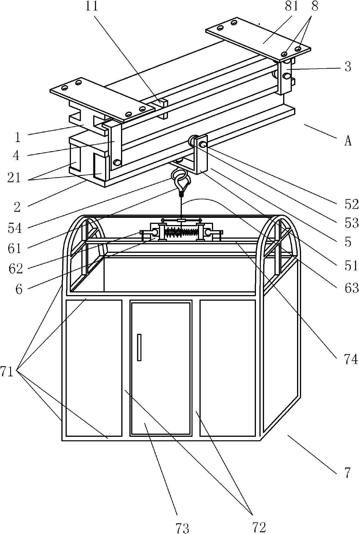 High-rise fire safety escape device with escape hatch