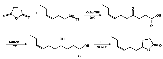 Gamma-3-hexenyl-gamma-butyrolactone synthesis method