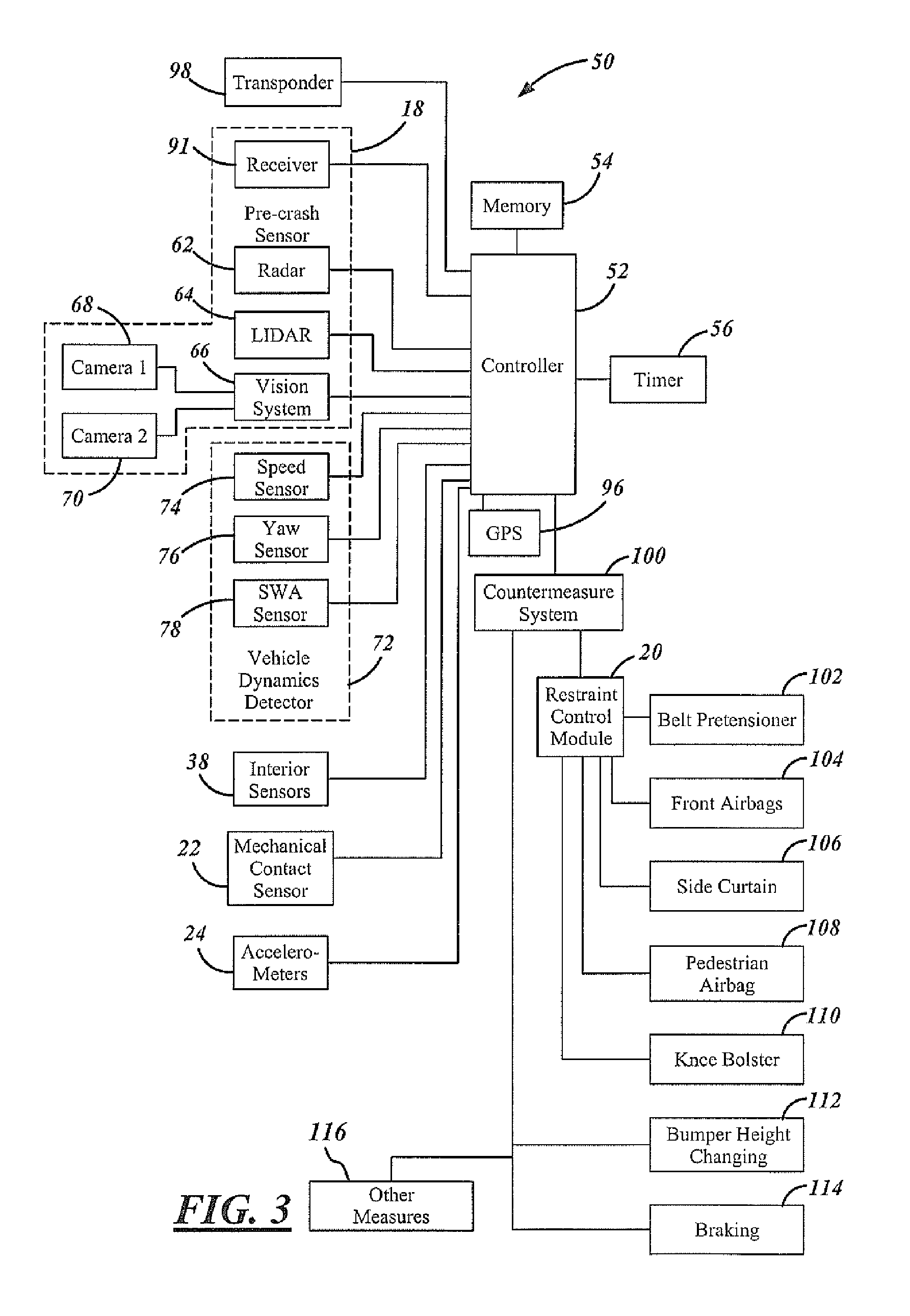 Method for operating a pre-crash sensing system with protruding contact sensor