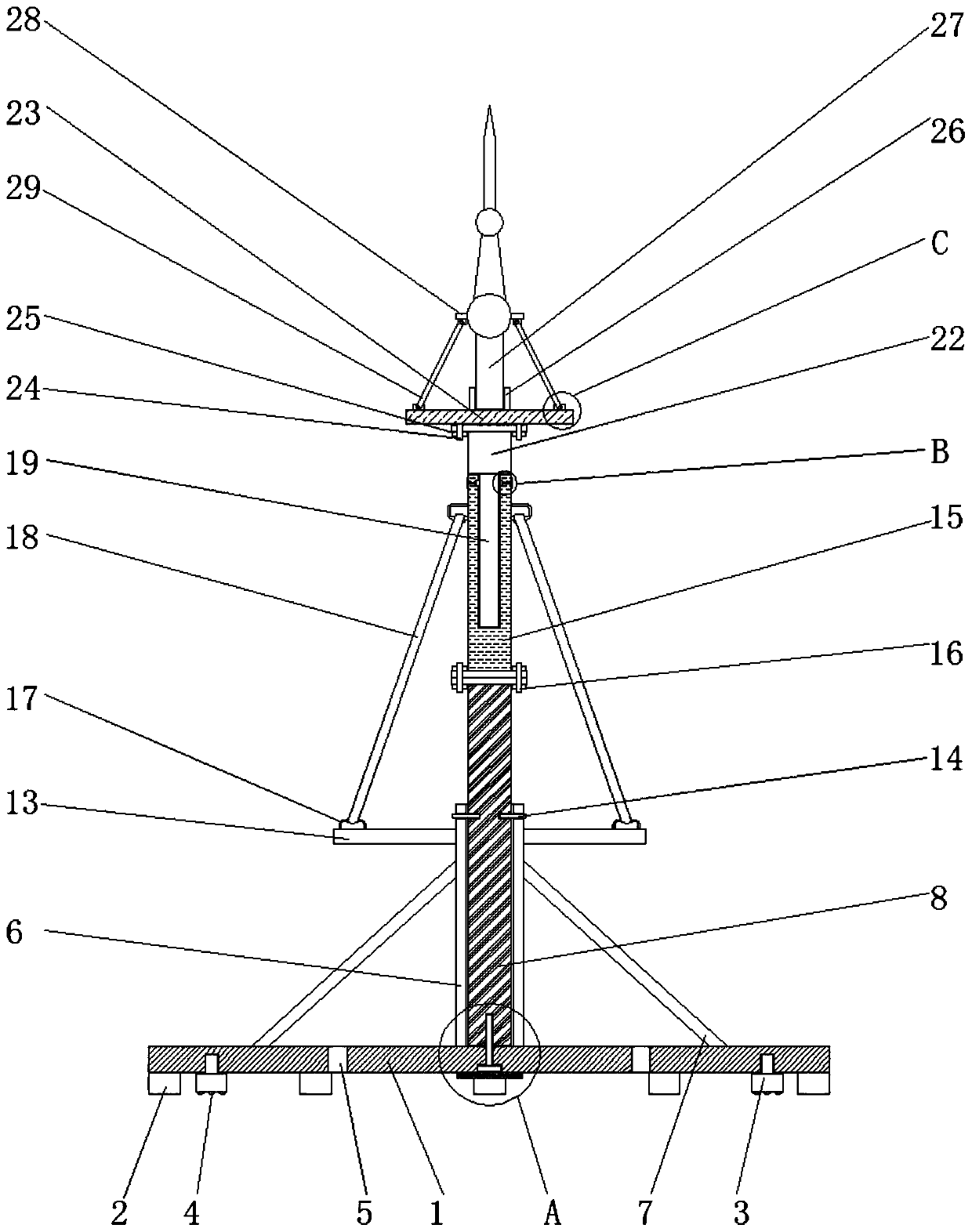 Assembly type lightning arrester with adjustable length and stable installation