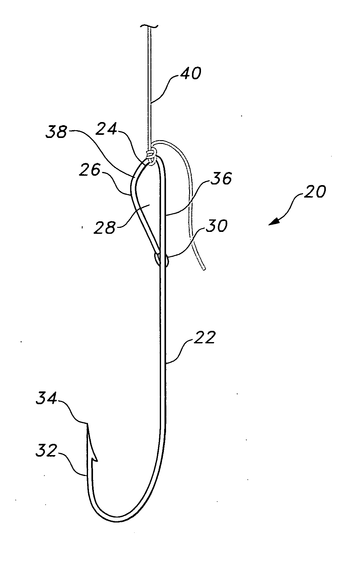 Fishing hook and method for attaching a snell to a fishing hook