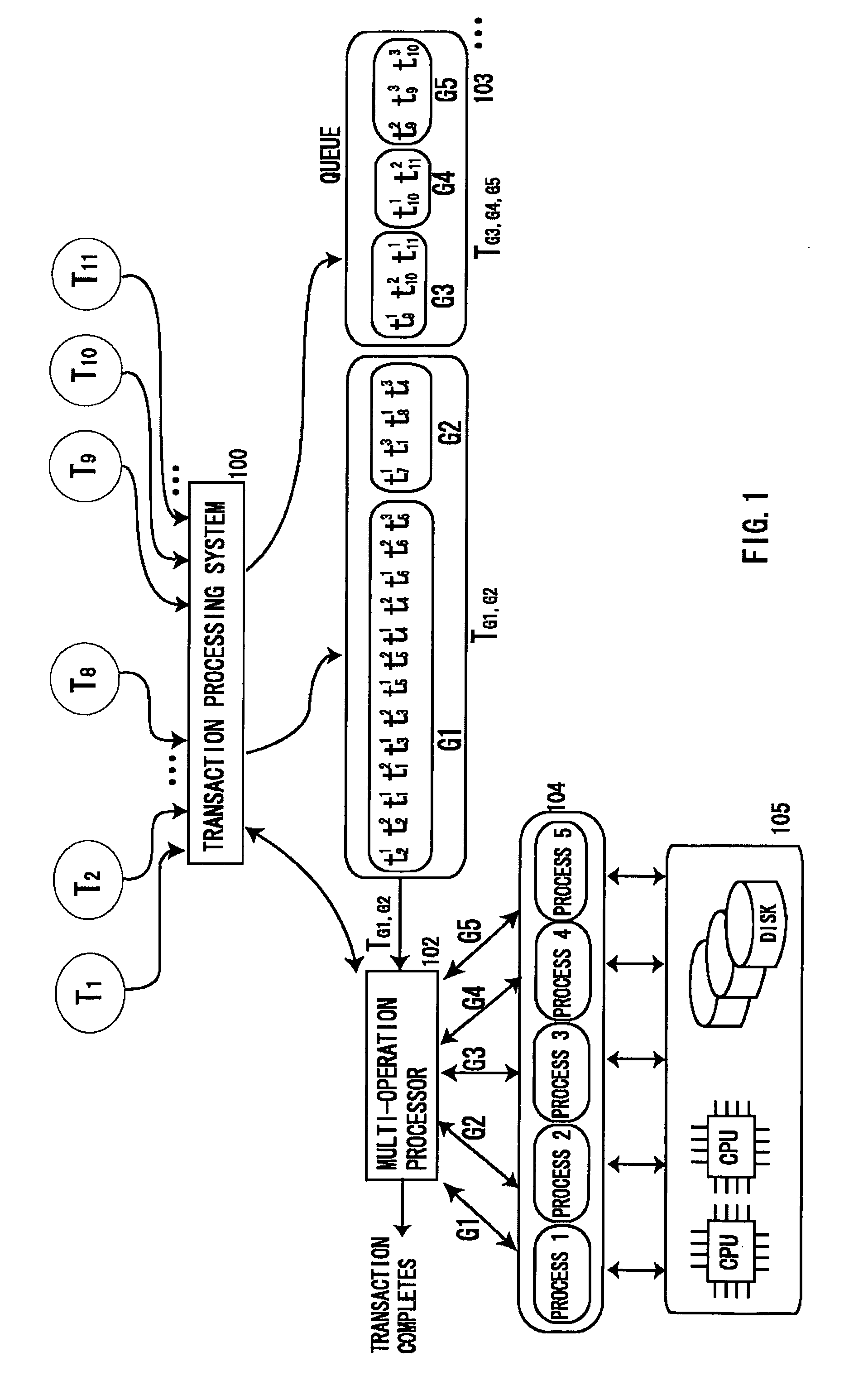 Transaction processing system of database using multi-operation processing providing concurrency control of transactions