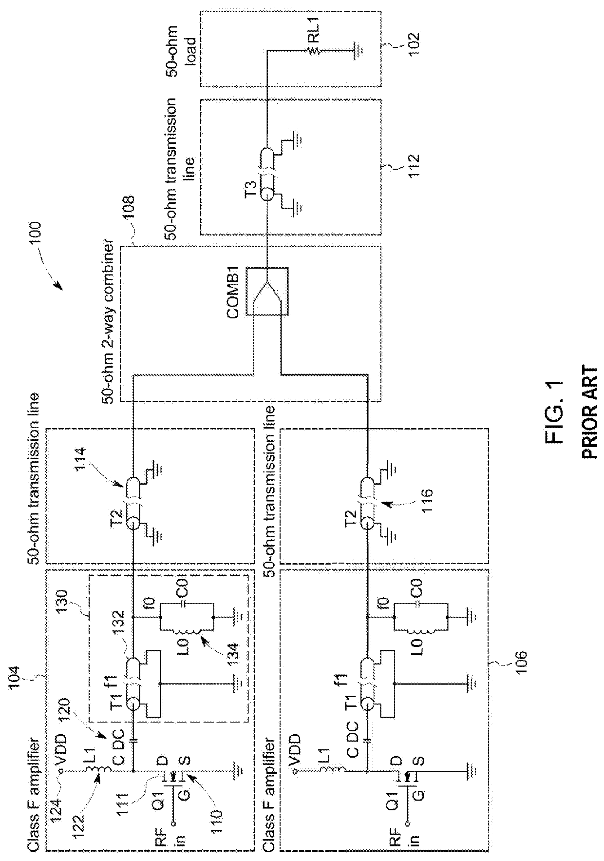 System and method for amplifying and combining radiofrequency power