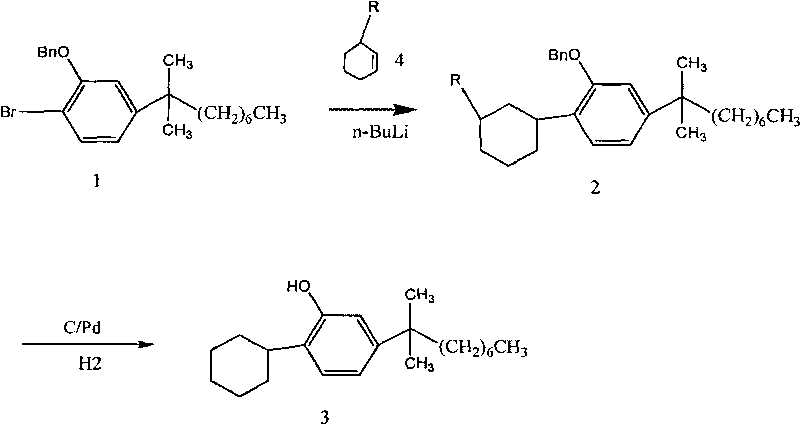 2-cyclohexyl-5-(1,1- dimethyl octyl) phenol and synthesizing method thereof