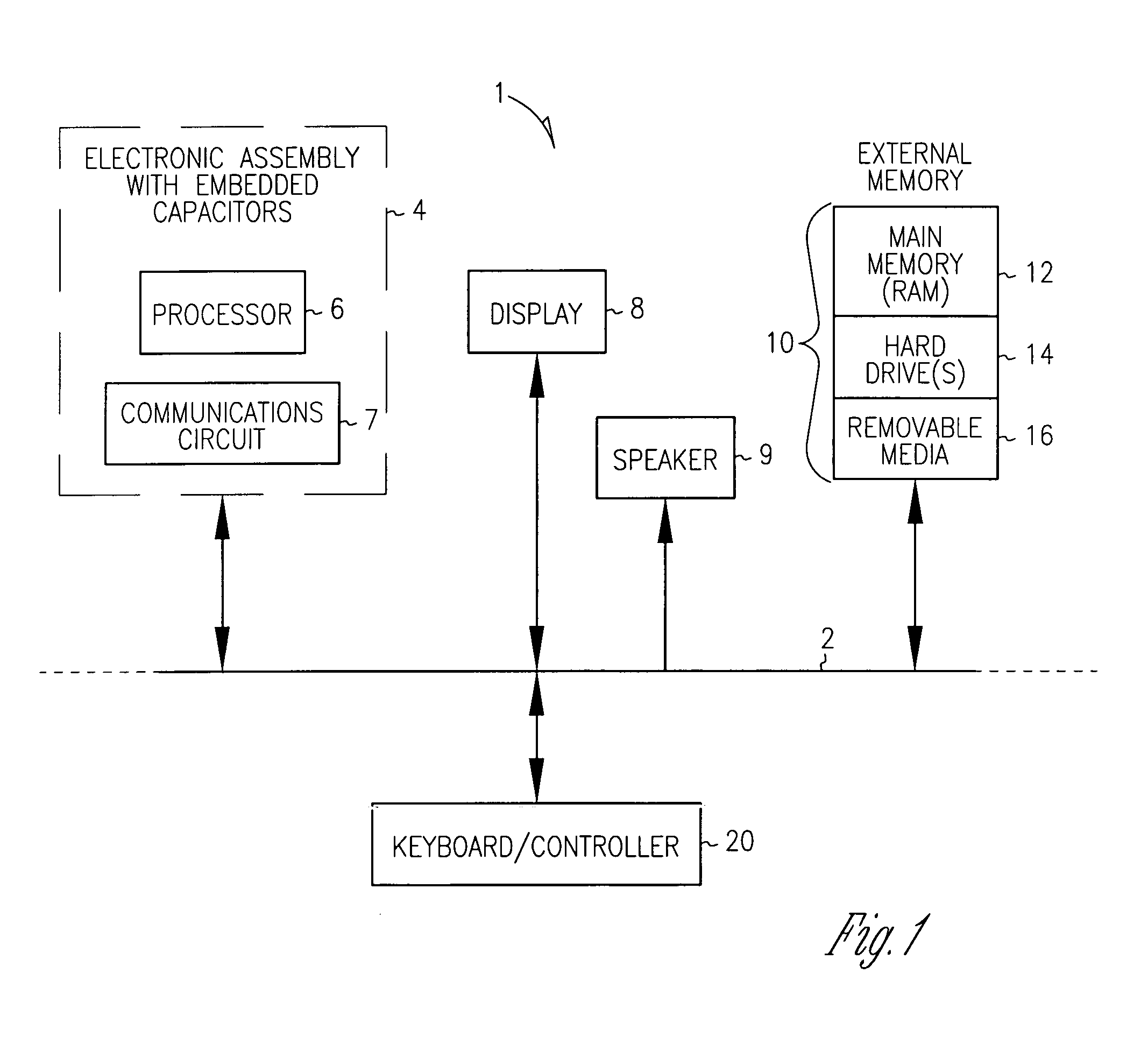 Electronic assemblies and systems comprising interposer with embedded capacitors