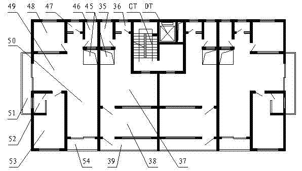 Residence with large apartments, medium apartments and small apartments mixed