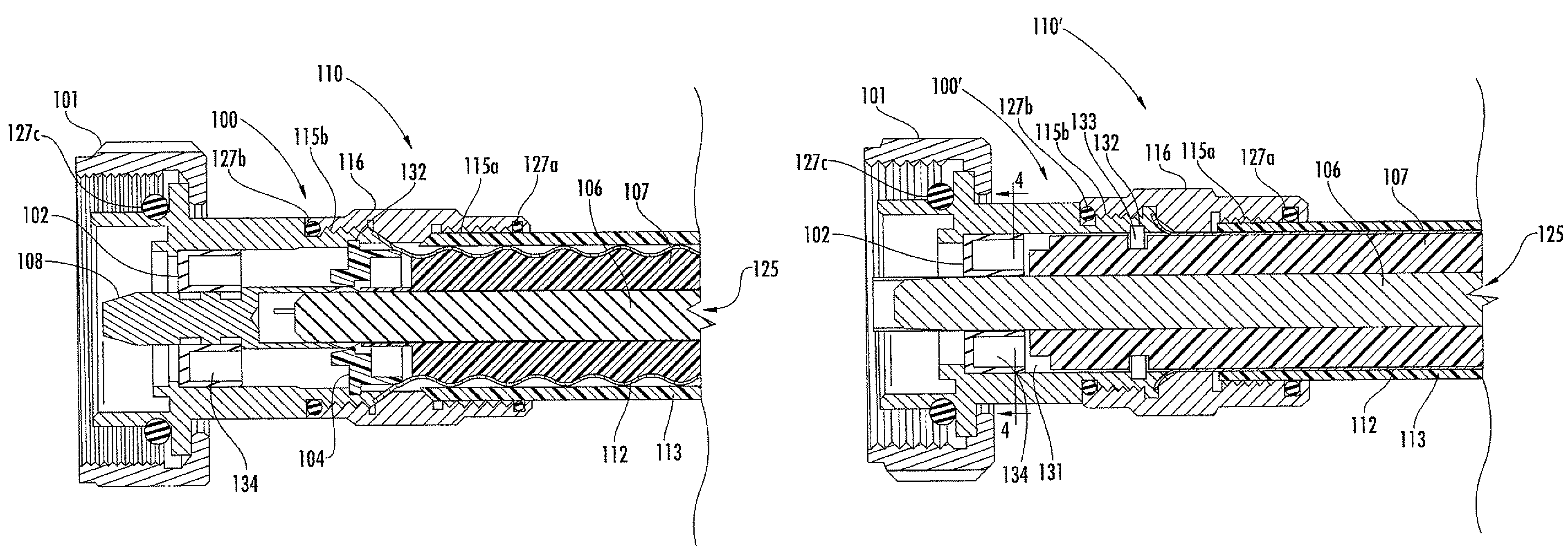 Method for making coaxial cable connector components for multiple configurations and related devices