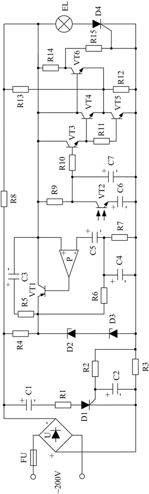Automatic control circuit for high-stability streetlamp and with overcurrent protection function